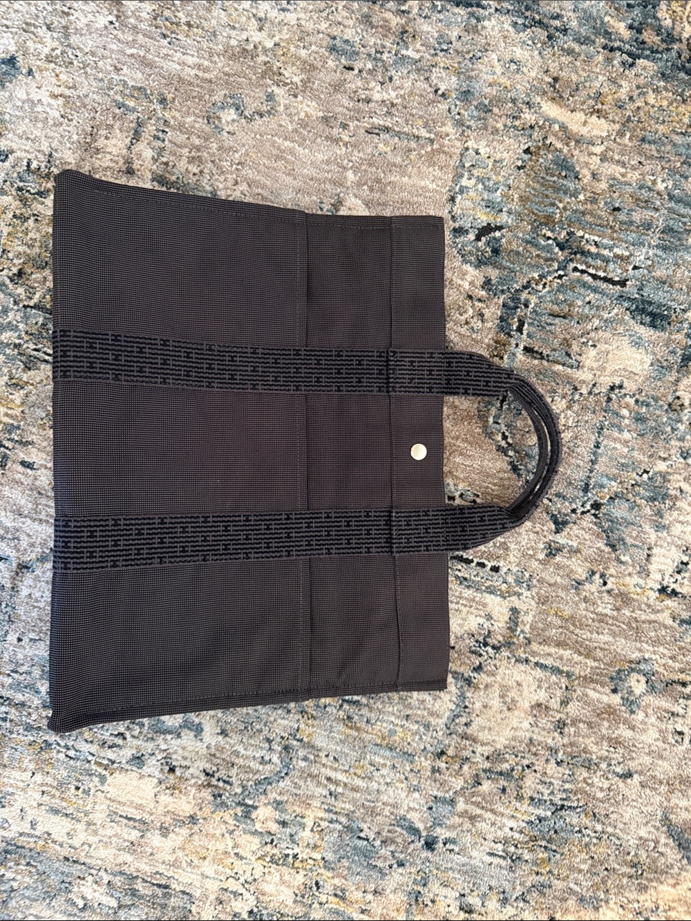 Hermes Black Canvas Messenger Tote Bag